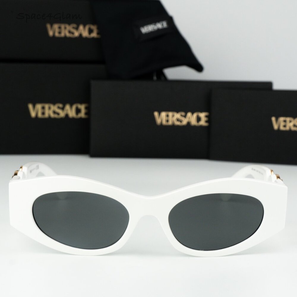 BRAND NEW Versace VE4480U 314/87 White Dark Grey Oval Unisex Sunglasses